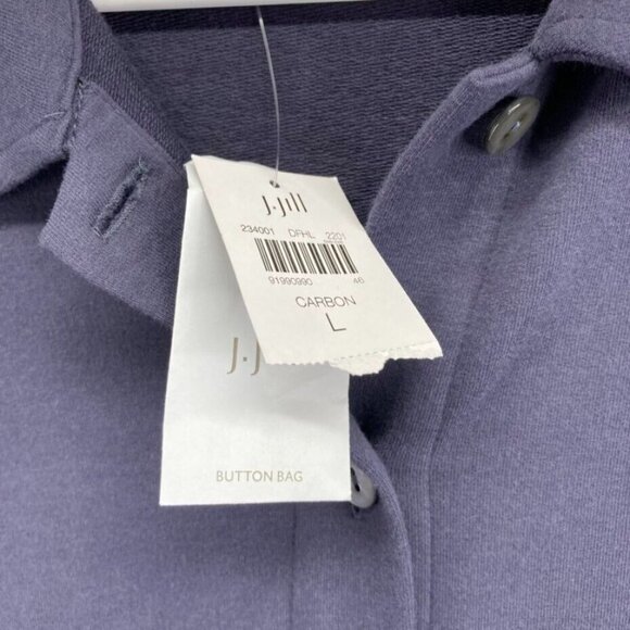 New Pure Jill Womens Duster Jacket Sz Large Prima Cotton Button Front Navy Blue - Picture 5 of 10